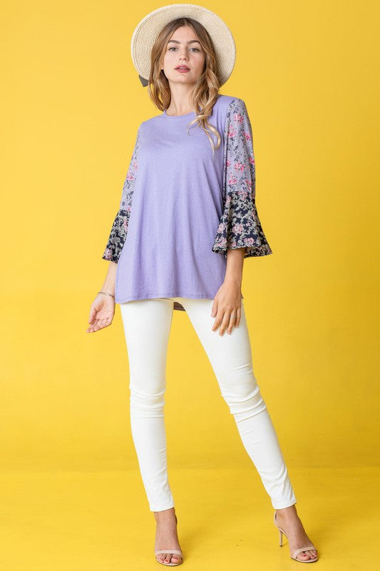 PLUS Color Block Ruffle Sleeve Tunic