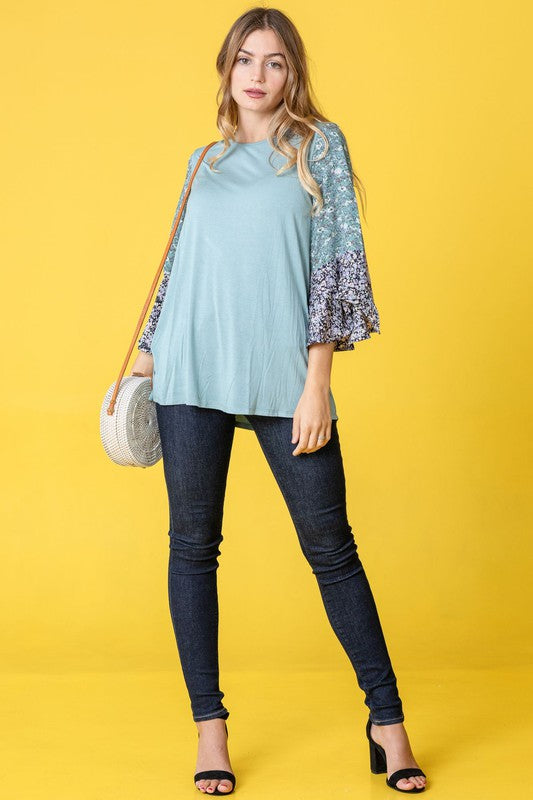 PLUS Color Block Ruffle Sleeve Tunic