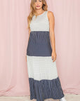 Sleeveless Stripe Tiered Maxi Dress