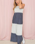 Sleeveless Stripe Tiered Maxi Dress