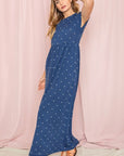 Polka Dot Folded Cap Sleeve Maxi Dress