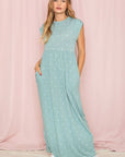 Polka Dot Folded Cap Sleeve Maxi Dress