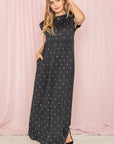 Polka Dot Folded Cap Sleeve Maxi Dress