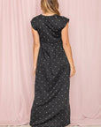 Polka Dot Folded Cap Sleeve Maxi Dress