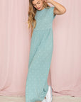 Polka Dot Folded Cap Sleeve Maxi Dress