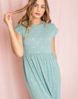 Polka Dot Folded Cap Sleeve Maxi Dress