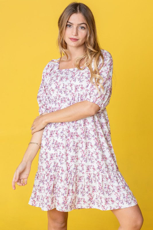 PLUS Ditsy Floral Squared Neck Mini Dress