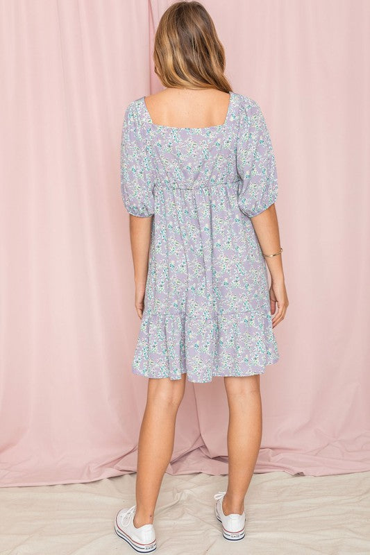 Ditsy Floral Square-Neck Mini Dress