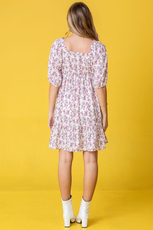 PLUS Ditsy Floral Squared Neck Mini Dress