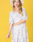 Branch Floral Squared Neck Mini Dress