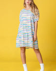 PLUS Multi Color Stripe Tiered Dress