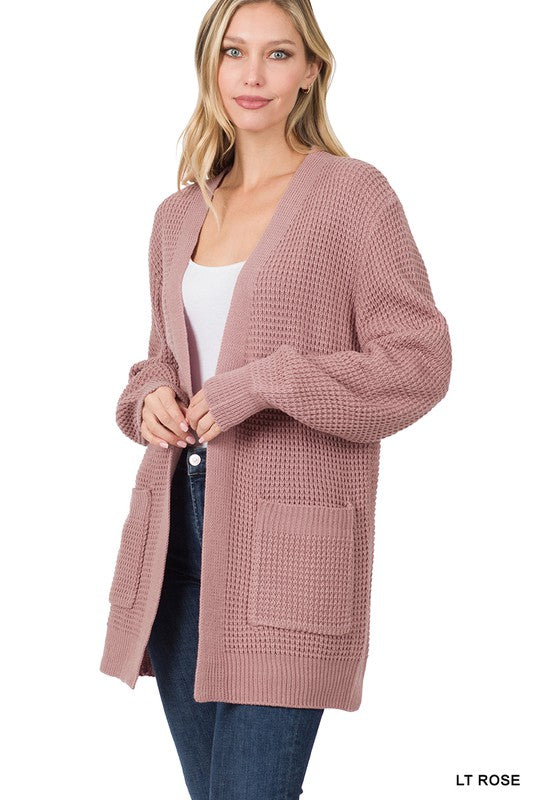 Zenana Low Gauge Waffle Open Cardigan Sweater - Online Only