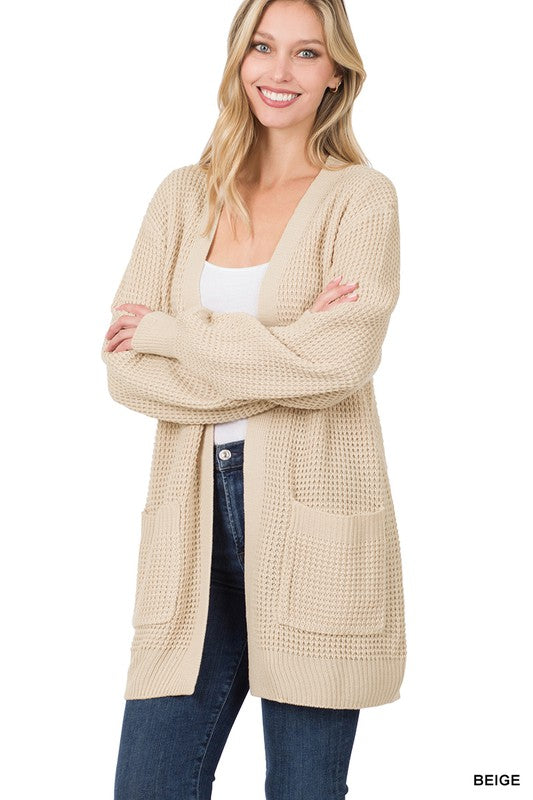 Zenana Low Gauge Waffle Open Cardigan Sweater - Online Only