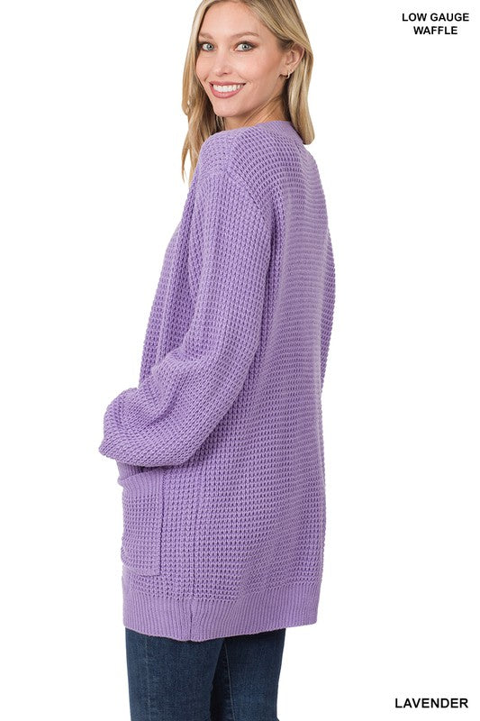 Zenana Low Gauge Waffle Open Cardigan Sweater - Online Only