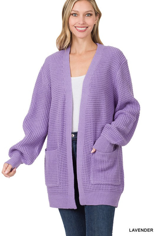 Zenana Low Gauge Waffle Open Cardigan Sweater - Online Only