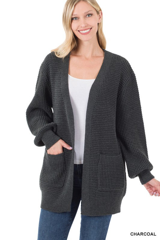 Zenana Low Gauge Waffle Open Cardigan Sweater - Online Only