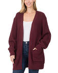 Zenana Low Gauge Waffle Open Cardigan Sweater - Online Only