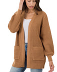 Zenana Low Gauge Waffle Open Cardigan Sweater - Online Only