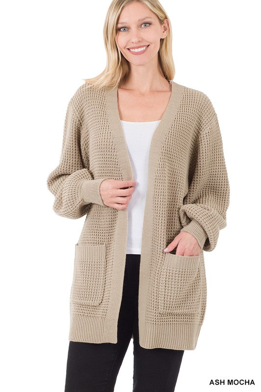 Zenana Low Gauge Waffle Open Cardigan Sweater - Online Only