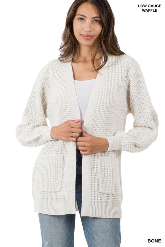 Zenana Low Gauge Waffle Open Cardigan Sweater - Online Only