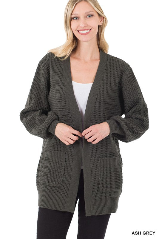 Zenana Low Gauge Waffle Open Cardigan Sweater - Online Only