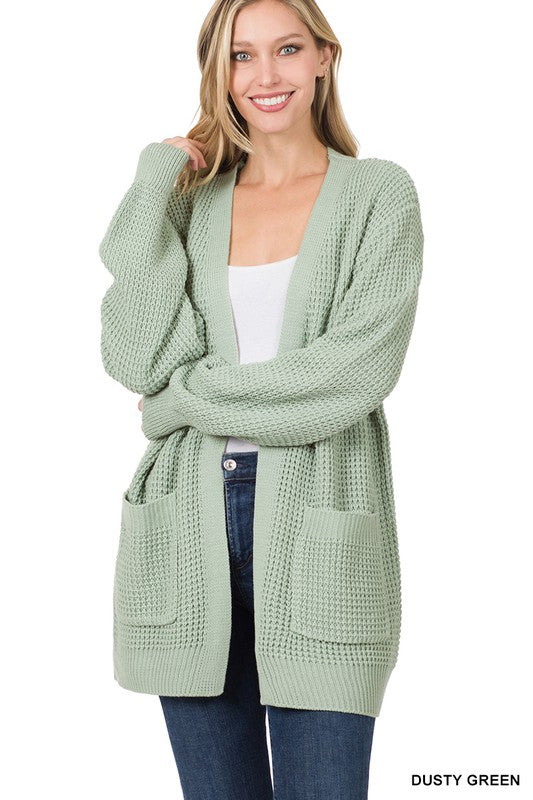 Zenana Low Gauge Waffle Open Cardigan Sweater - Online Only