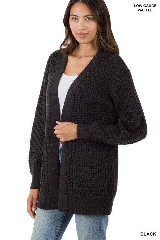 Zenana Low Gauge Waffle Open Cardigan Sweater - Online Only