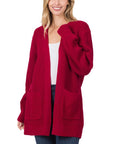 Zenana Low Gauge Waffle Open Cardigan Sweater - Online Only