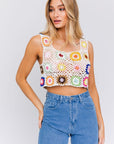 LE LIS Sleeveless Multi Crochet Top