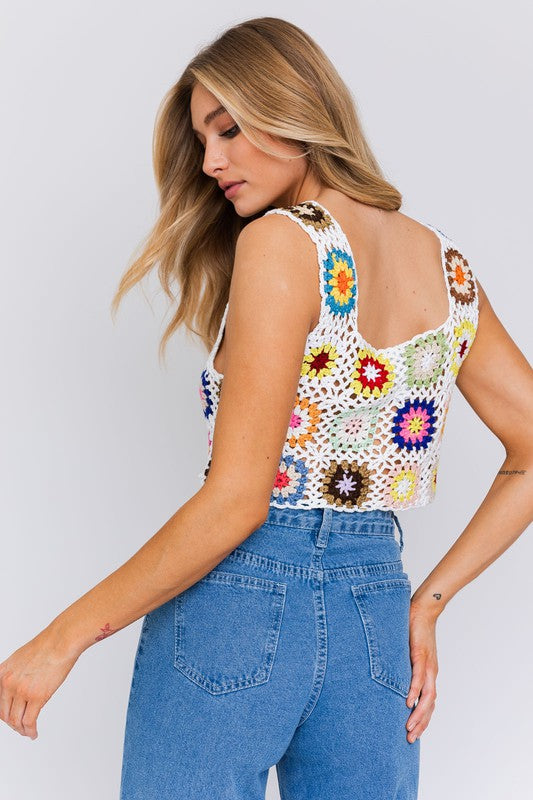 LE LIS Sleeveless Multi Crochet Top