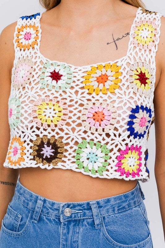 LE LIS Sleeveless Multi Crochet Top