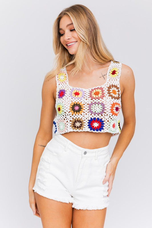 LE LIS Sleeveless Multi Crochet Top