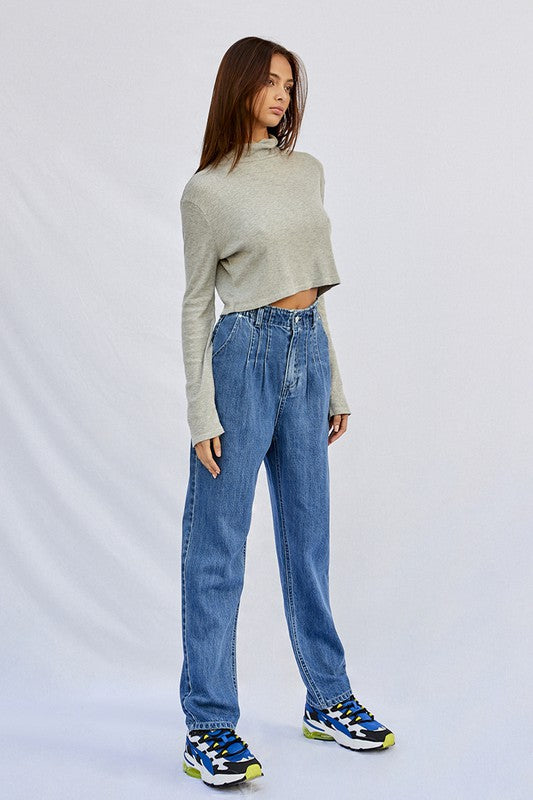 Denim Lab USA Super High Rise Pleated Mom Jeans