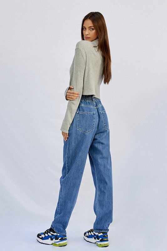 Denim Lab USA Super High Rise Pleated Mom Jeans