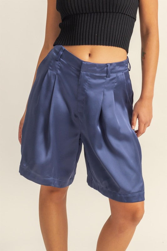 HYFVE High-Waist Pleated Satin Shorts