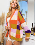 BiBi Checkered Color Block Sweater Cardigan