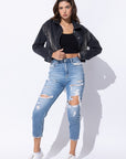 Cropped Denim Jacket with Rhinestone Fringe