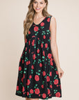 BOMBOM Floral Ruched Tank Dress