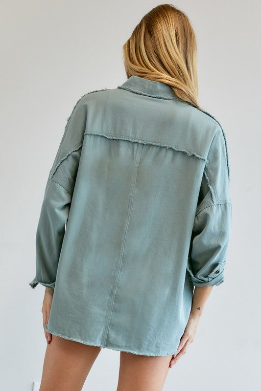 Davi &amp; Dani Button Down Shirt with Pockets - Online Only