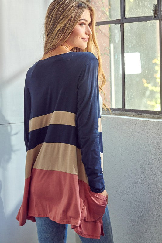 e Luna PLUS Solid Colorblock Cardigan