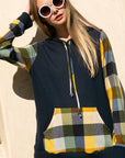 e Luna Plaid Mixed Hoodie Sweatshirt