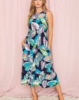 PLUS Sleeveless Print Ruffled Hem Tea-Length Dress