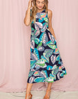 PLUS Sleeveless Print Ruffled Hem Tea-Length Dress