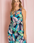 PLUS Sleeveless Print Ruffled Hem Tea-Length Dress