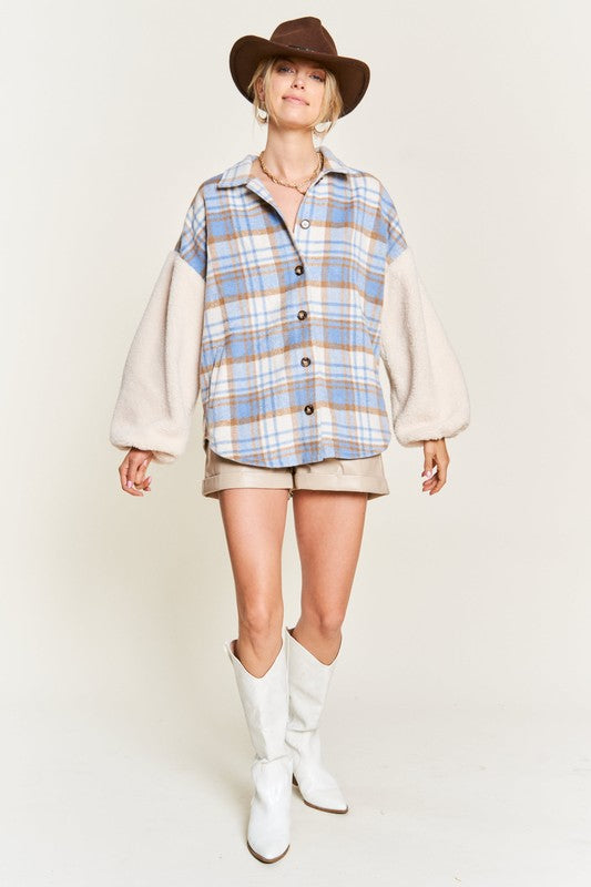 Jade By Jane Plus Size Multi Plaid Fuzzy Sleeve Jacket