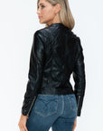 Snobbish PU Leather Zip Up Jacket with Pockets