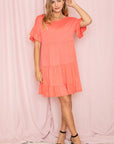 Plus Solid Ruffle Triple Tiered Midi Dress