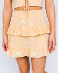 LE LIS Daisy Embroidered Tiered Mini Skirt