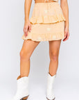 LE LIS Daisy Embroidered Tiered Mini Skirt