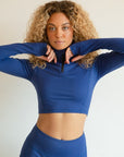 OTOS Active Long Sleeve Half Zip Thumb Hole Crop Sport Top